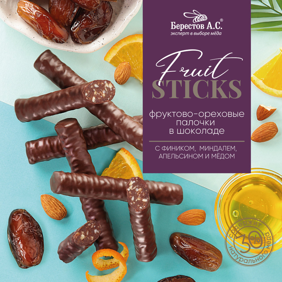  Берестов Fruit Stiсks с фиником, миндалём, апельсином и мёдом, 175г   в Уфе