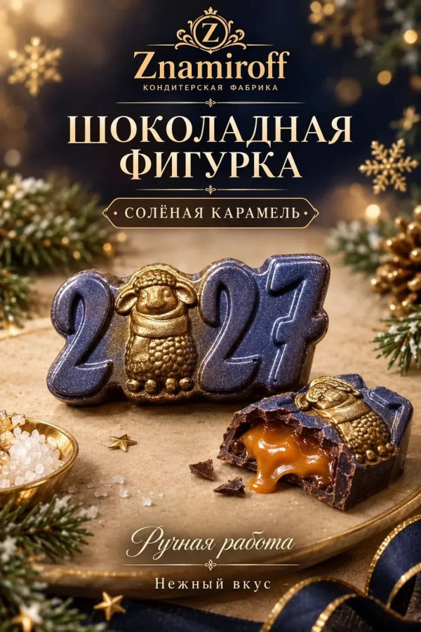 №1 Шоколад фигурный "Год 2027" молочный шоколад с начинкой солёная карамель(блок 5шт по 70г) в Уфе