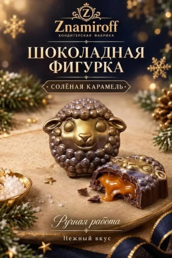 №1 Шоколад фигурный "Овечка-мордашка" молочный шоколад с начинкой солёная карамель(блок 5шт по 70г) в Уфе
