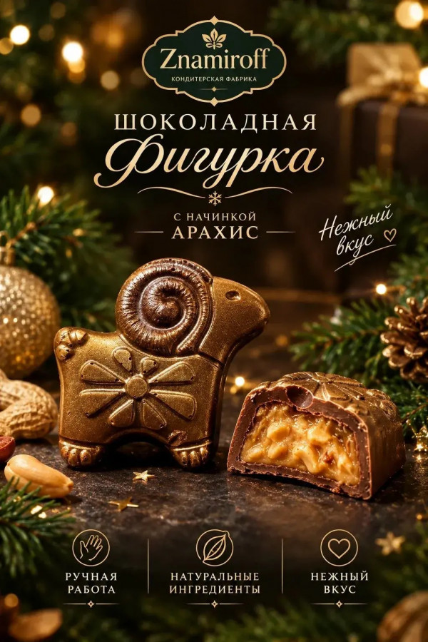№1 Шоколад фигурный "Баран-таран" молочный шоколад с арахисовой начинкой (блок 5шт по 70г) в Уфе