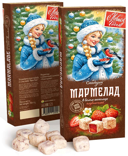  Сладарт(11621) Мармелад Новогодний "Снегурочка" Клубничный в белом шоколаде, 150г   в Уфе
